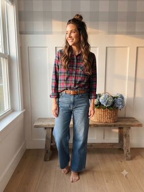 Vermont Flannel Plaid Button-Down Shirt in Red & Green Large